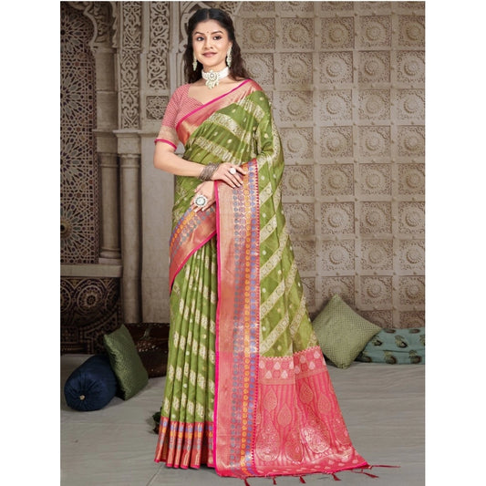 Amfyn Women's Silk Woven Design Saree With Unstitched Blouse 5.5Mtr (Green)