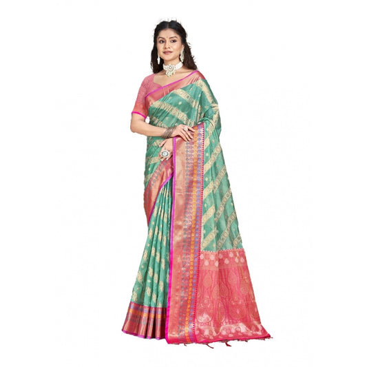 Amfyn Women's Silk Woven Design Saree With Unstitched Blouse 5.5Mtr (Green)