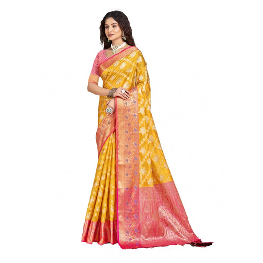 Amfyn Women's Silk Woven Design Saree With Unstitched Blouse 5.5Mtr (Mustard)