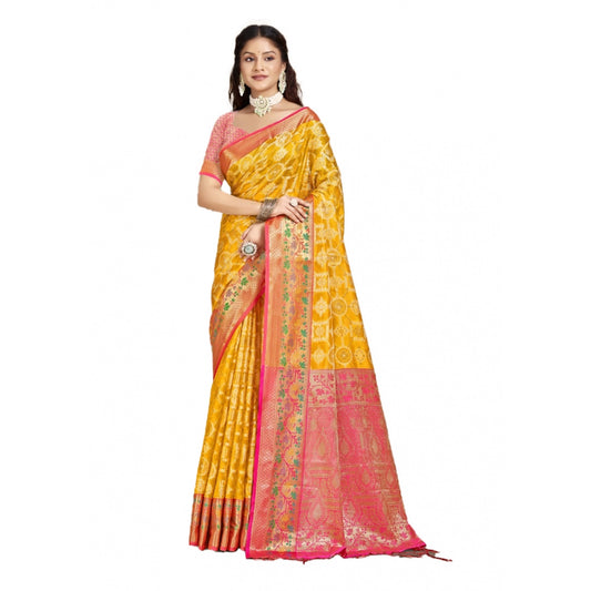 Amfyn Women's Silk Woven Design Saree With Unstitched Blouse 5.5Mtr (Yellow)