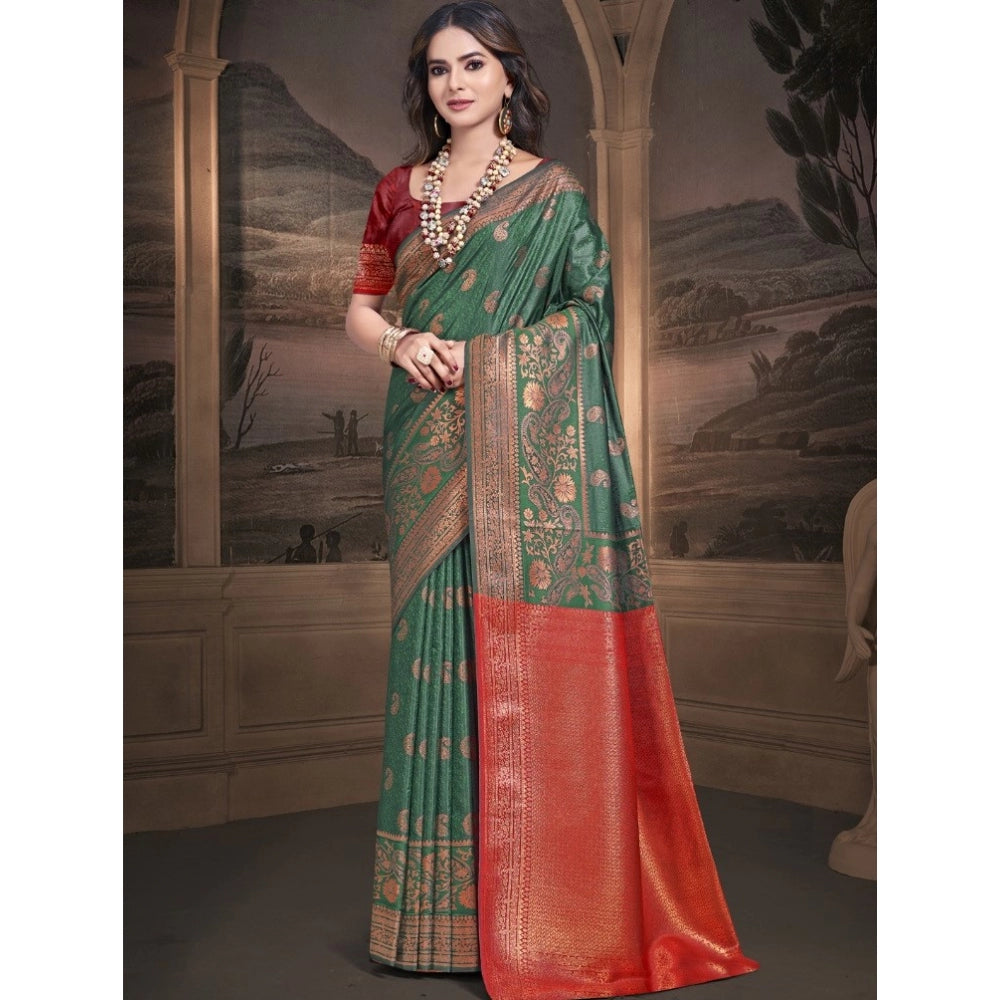 Amfyn Women's Silk Woven Design Saree With Unstitched Blouse 5.5Mtr (Green)