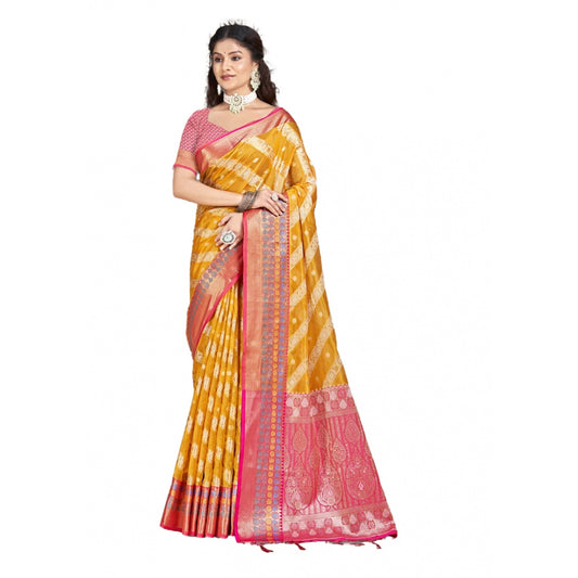 Amfyn Women's Silk Woven Design Saree With Unstitched Blouse 5.5Mtr (Mustard)