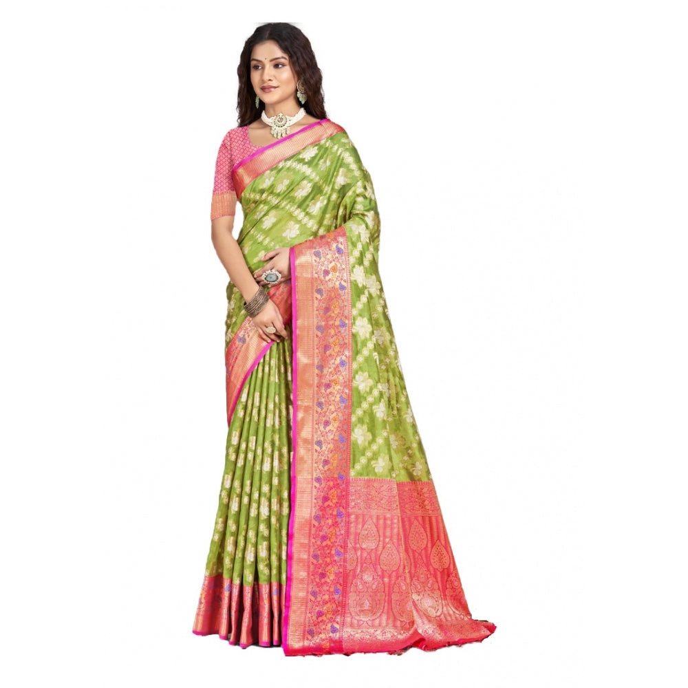 Amfyn Women's Silk Woven Design Saree With Unstitched Blouse 5.5Mtr (Green)