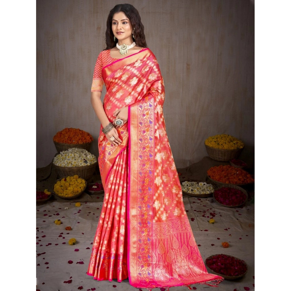 Amfyn Women's Silk Woven Design Saree With Unstitched Blouse 5.5Mtr (Pink)