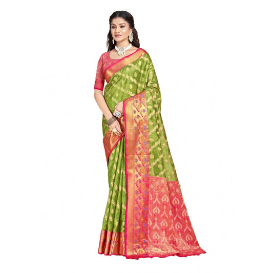 Amfyn Women's Silk Woven Design Saree With Unstitched Blouse 5.5Mtr (Green)