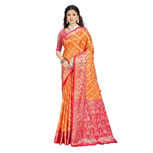 Amfyn Women's Silk Woven Design Saree With Unstitched Blouse 5.5Mtr (Orange)