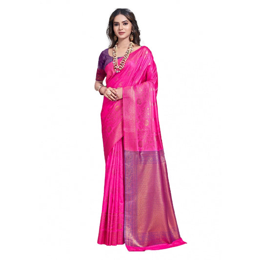 Amfyn Women's Silk Woven Design Saree With Unstitched Blouse 5.5Mtr (Pink)