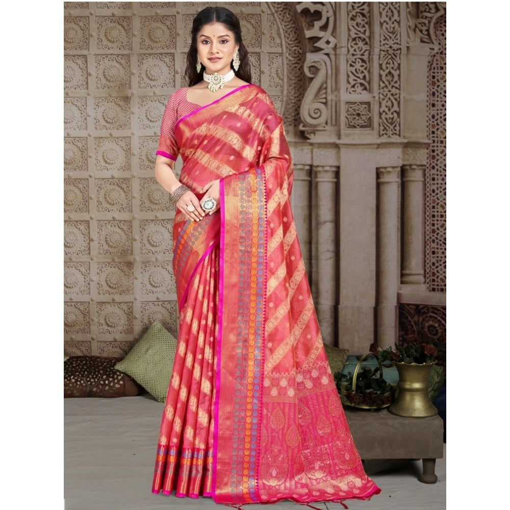 Amfyn Women's Silk Woven Design Saree With Unstitched Blouse 5.5Mtr (Pink)