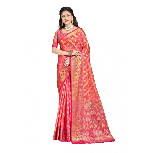 Amfyn Women's Silk Woven Design Saree With Unstitched Blouse 5.5Mtr (Pink)