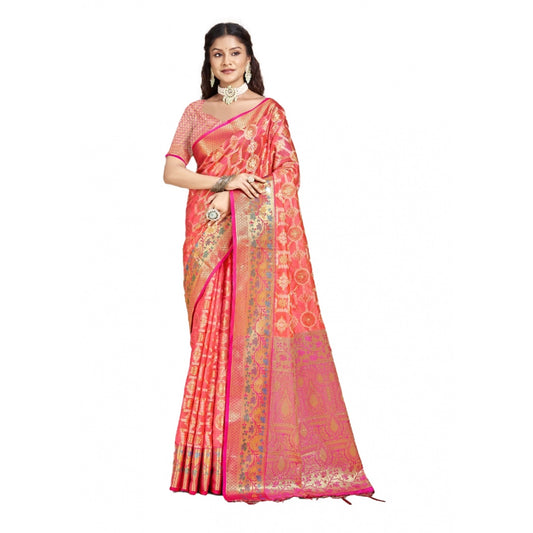 Amfyn Women's Silk Woven Design Saree With Unstitched Blouse 5.5Mtr (Pink)