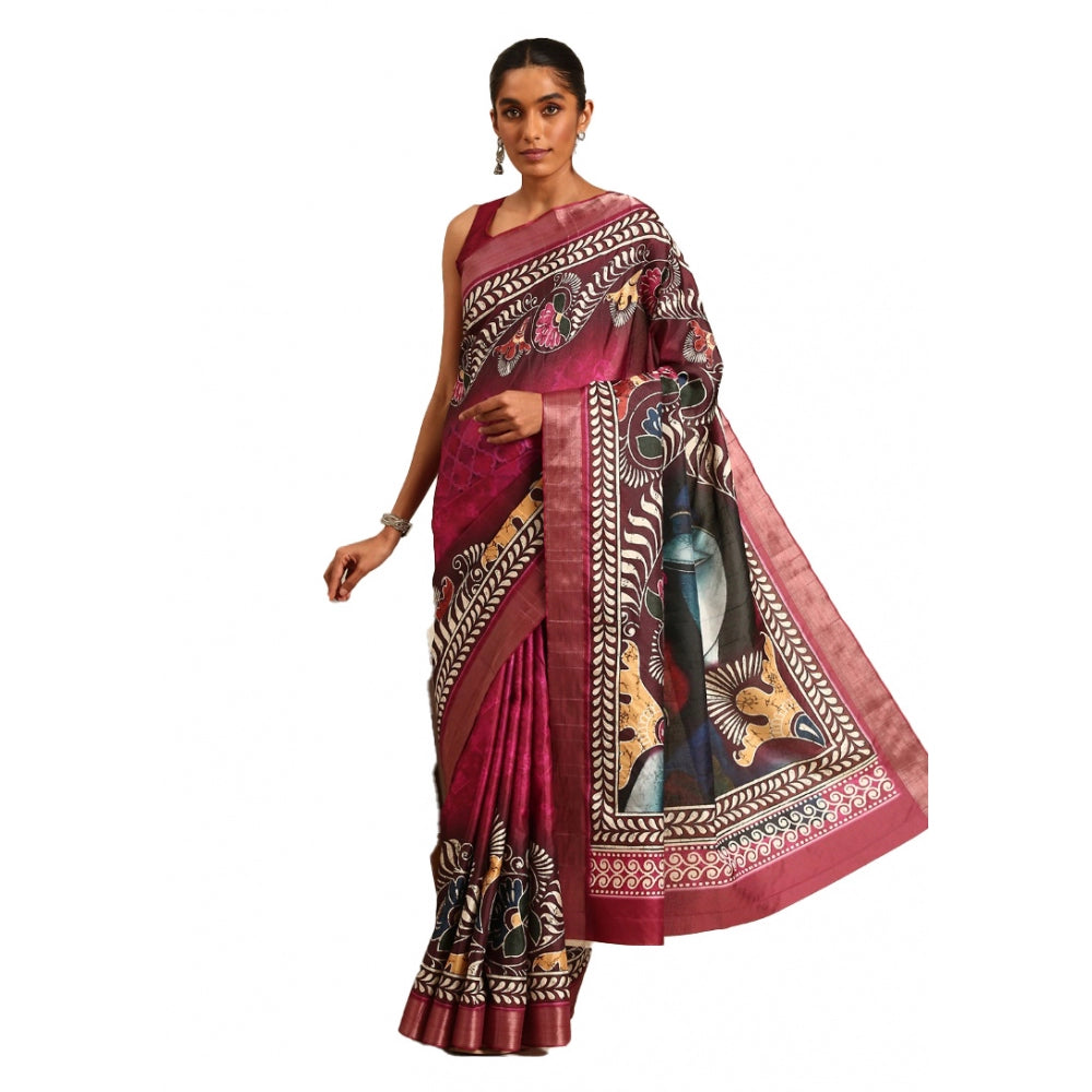 Amfyn Women's Cotton Printed Saree With Unstitched Blouse 5.5Mtr (Multicolor)