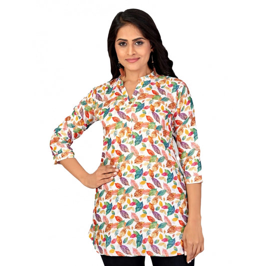 Amfyn Women's Cotton Blend Mandarin Collar 3/4 Sleeves Short Top (Multicolor)