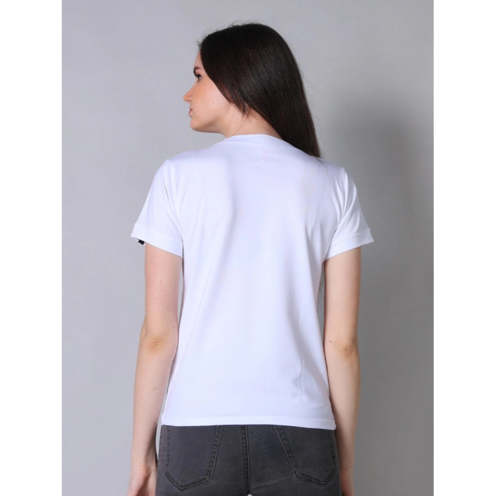 Amfyn Women's Cotton Blended Solid Round Neck Half Sleeve T-Shirt (White)