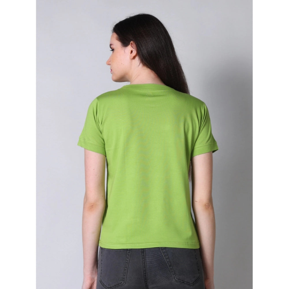 Amfyn Women's Cotton Blended Solid Round Neck Half Sleeve T-Shirt (Green)