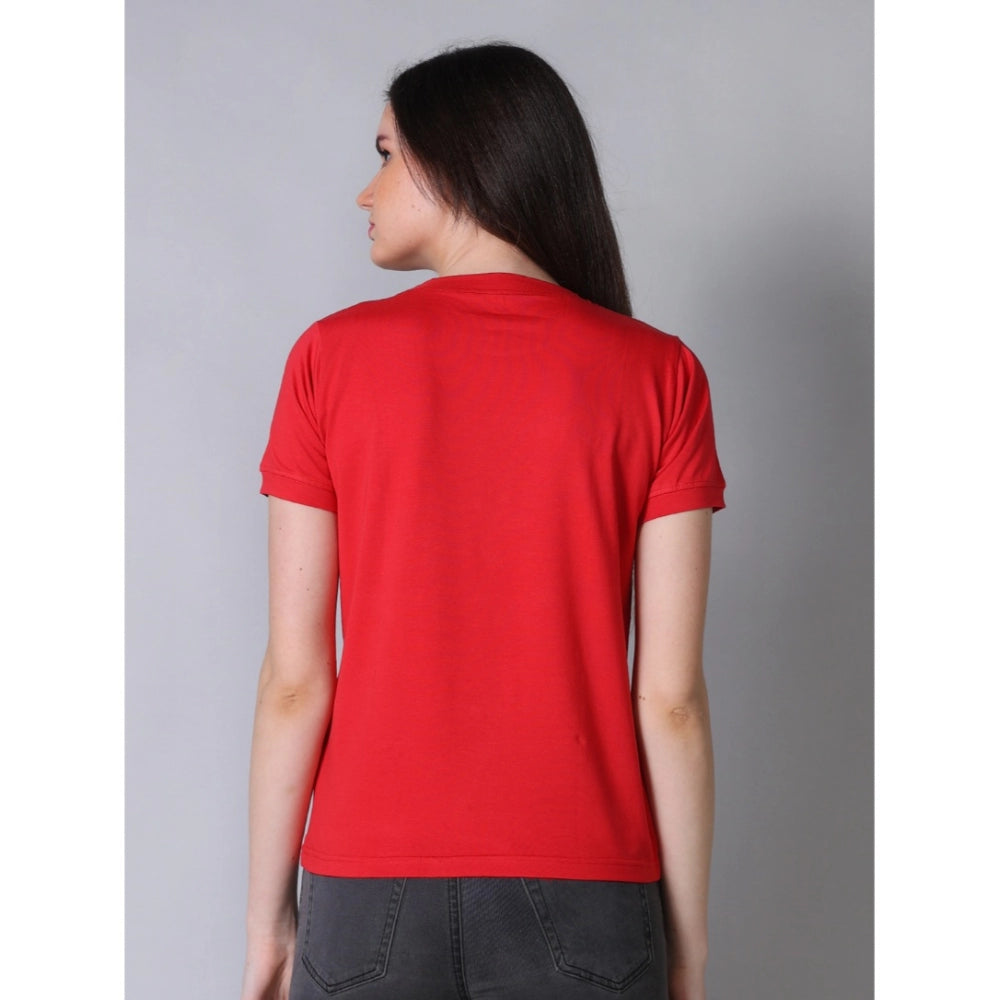 Amfyn Women's Cotton Blended Solid Round Neck Half Sleeve T-Shirt (Red)