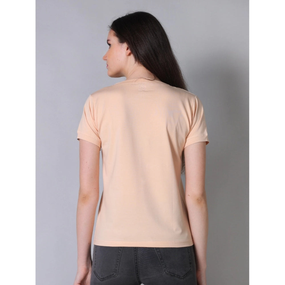 Amfyn Women's Cotton Blended Solid Round Neck Half Sleeve T-Shirt (Peach)