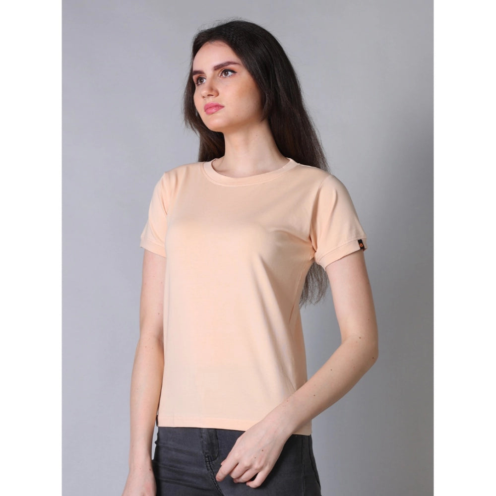 Amfyn Women's Cotton Blended Solid Round Neck Half Sleeve T-Shirt (Peach)