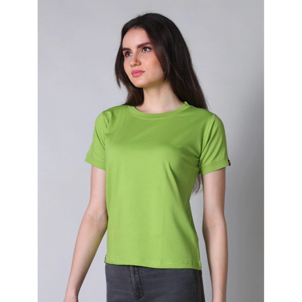 Amfyn Women's Cotton Blended Solid Round Neck Half Sleeve T-Shirt (Green)