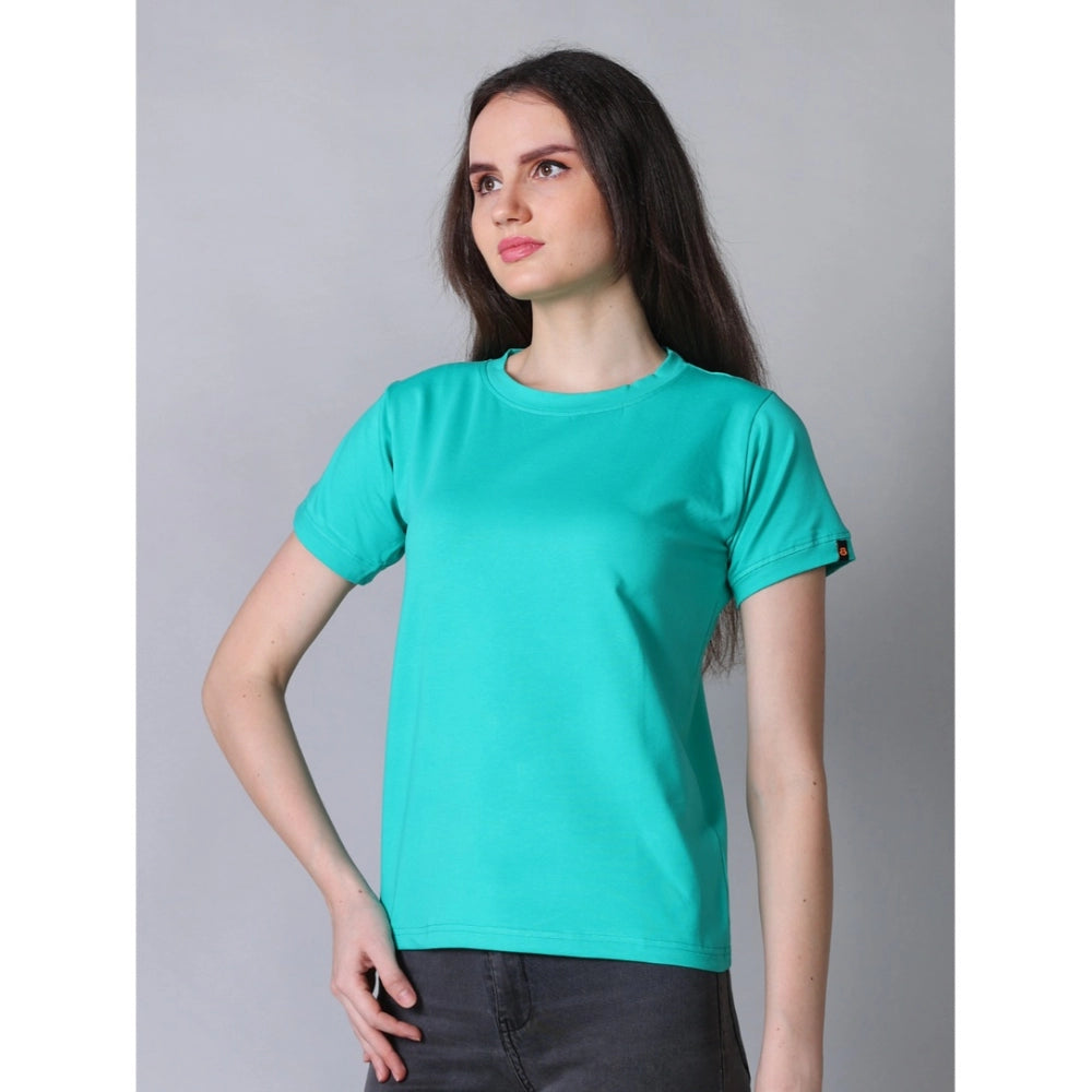 Amfyn Women's Cotton Blended Solid Round Neck Half Sleeve T-Shirt (Green)