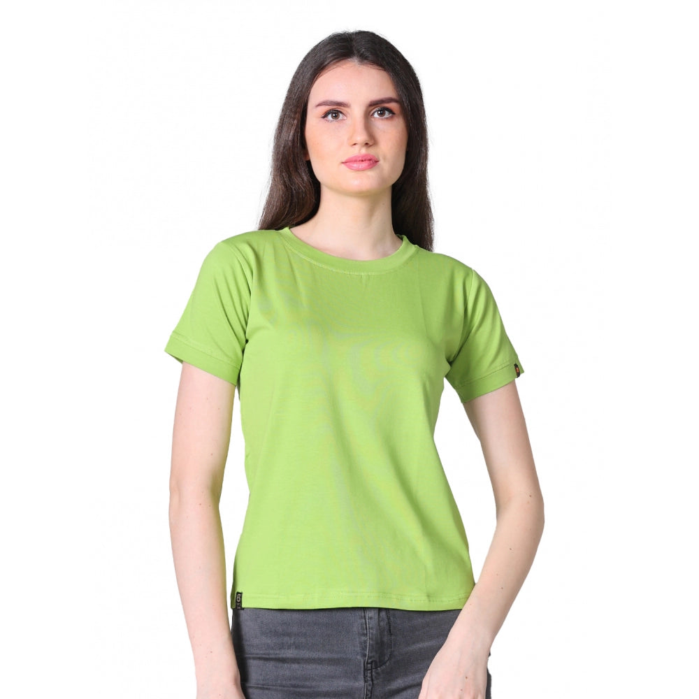 Amfyn Women's Cotton Blended Solid Round Neck Half Sleeve T-Shirt (Green)