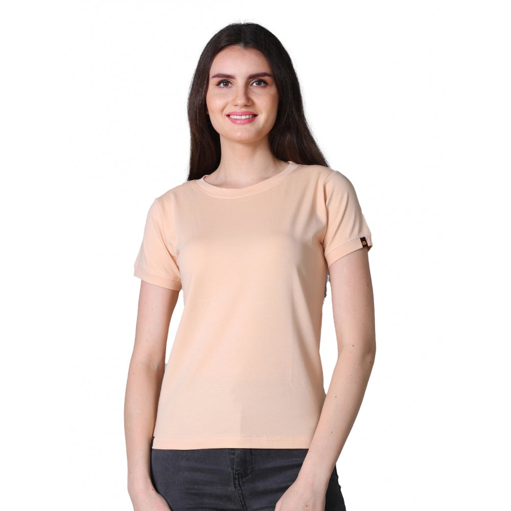 Amfyn Women's Cotton Blended Solid Round Neck Half Sleeve T-Shirt (Peach)