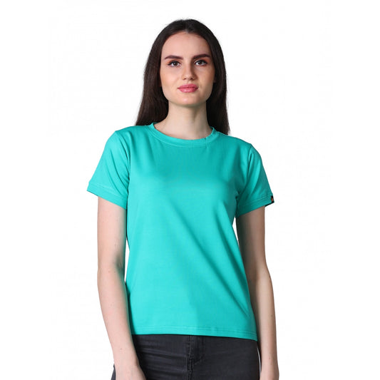 Amfyn Women's Cotton Blended Solid Round Neck Half Sleeve T-Shirt (Green)