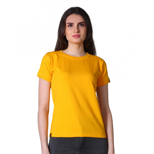 Amfyn Women's Cotton Blended Solid Round Neck Half Sleeve T-Shirt (Mustard)