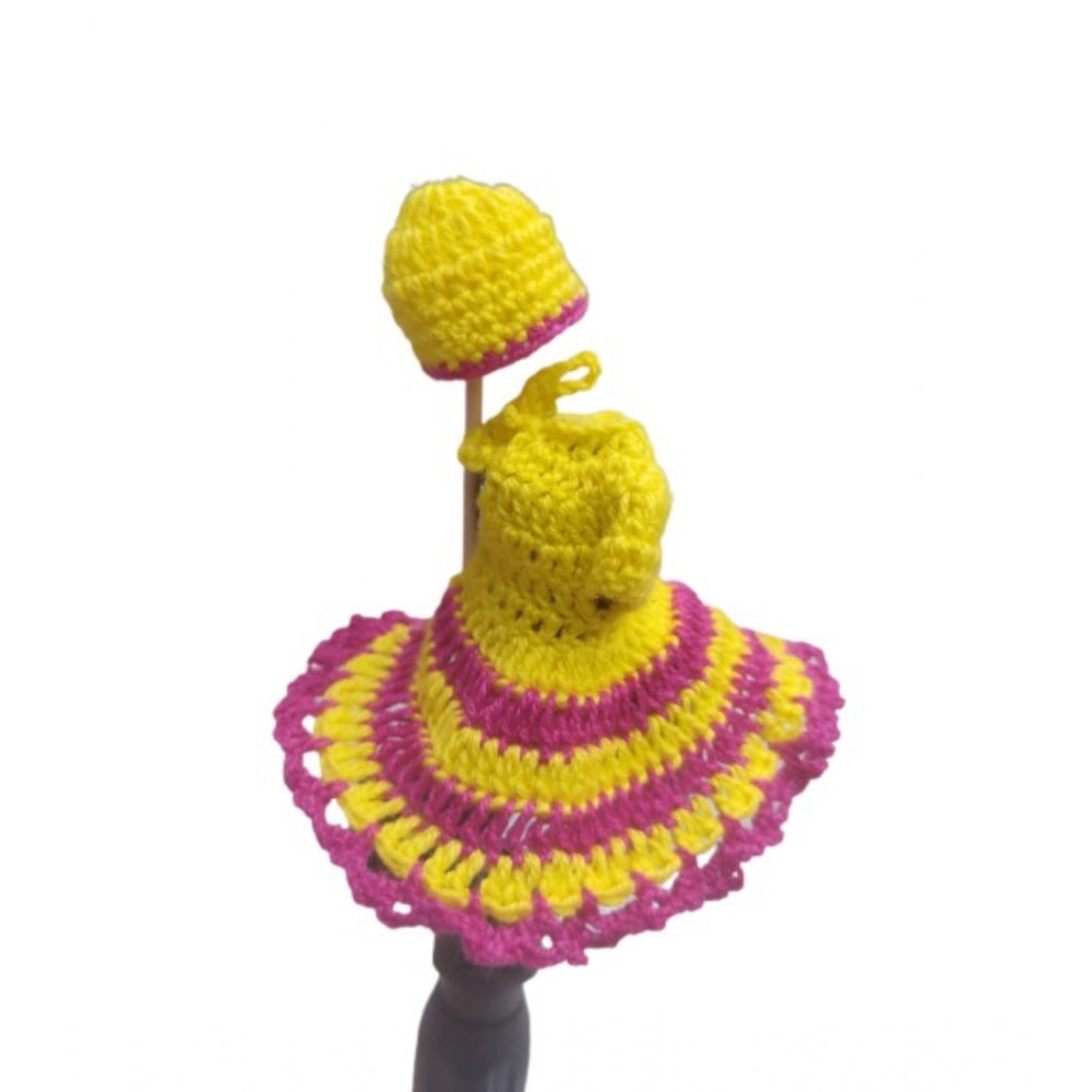 Amfyn Laddu Gopal Tharad Dress Size: 0 To 6 (Yellow-Pink)