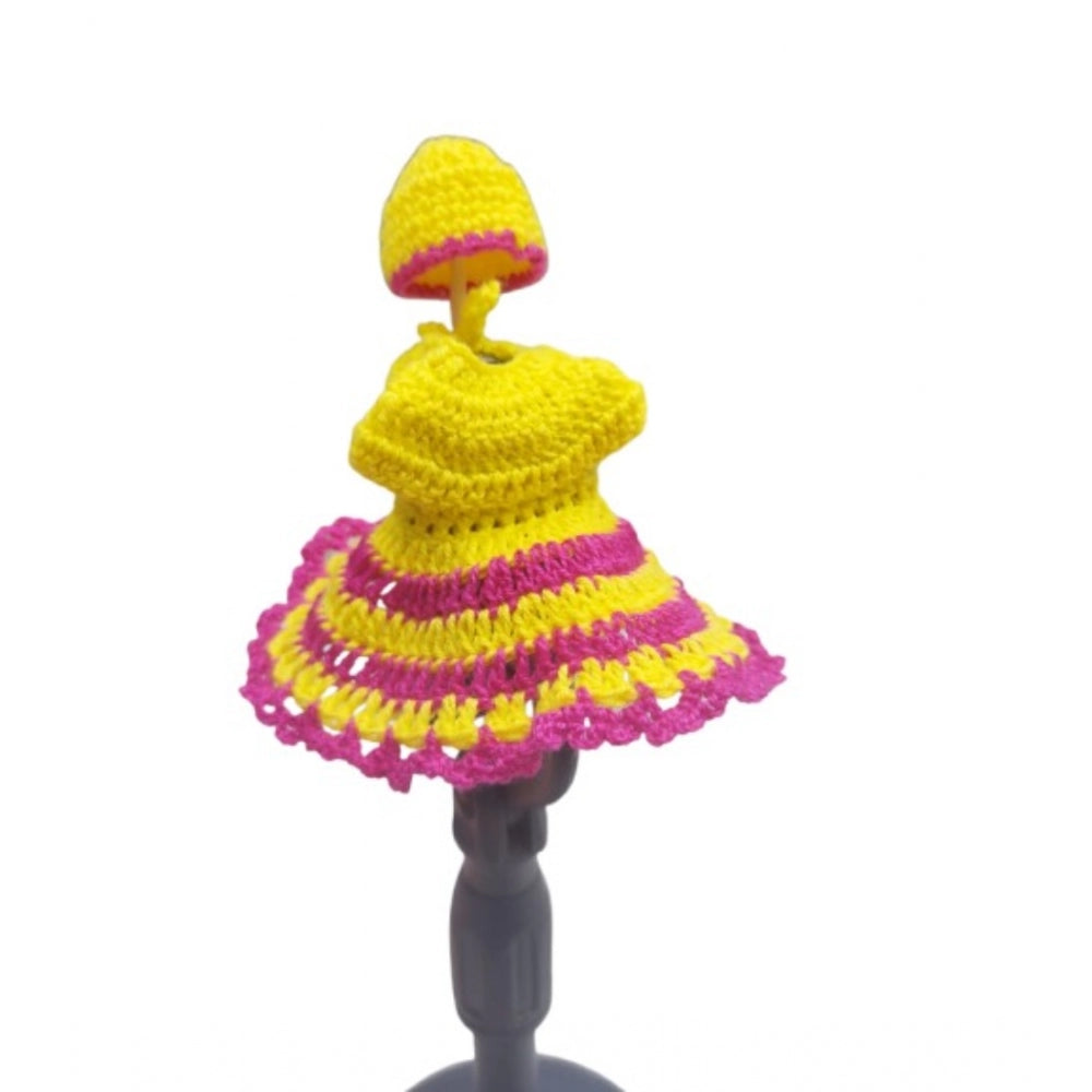 Amfyn Laddu Gopal Tharad Dress Size: 0 To 6 (Yellow-Pink)