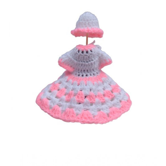 Amfyn Laddu Gopal Tharad Dress Size: 0 To 6 (White-Baby Pink)