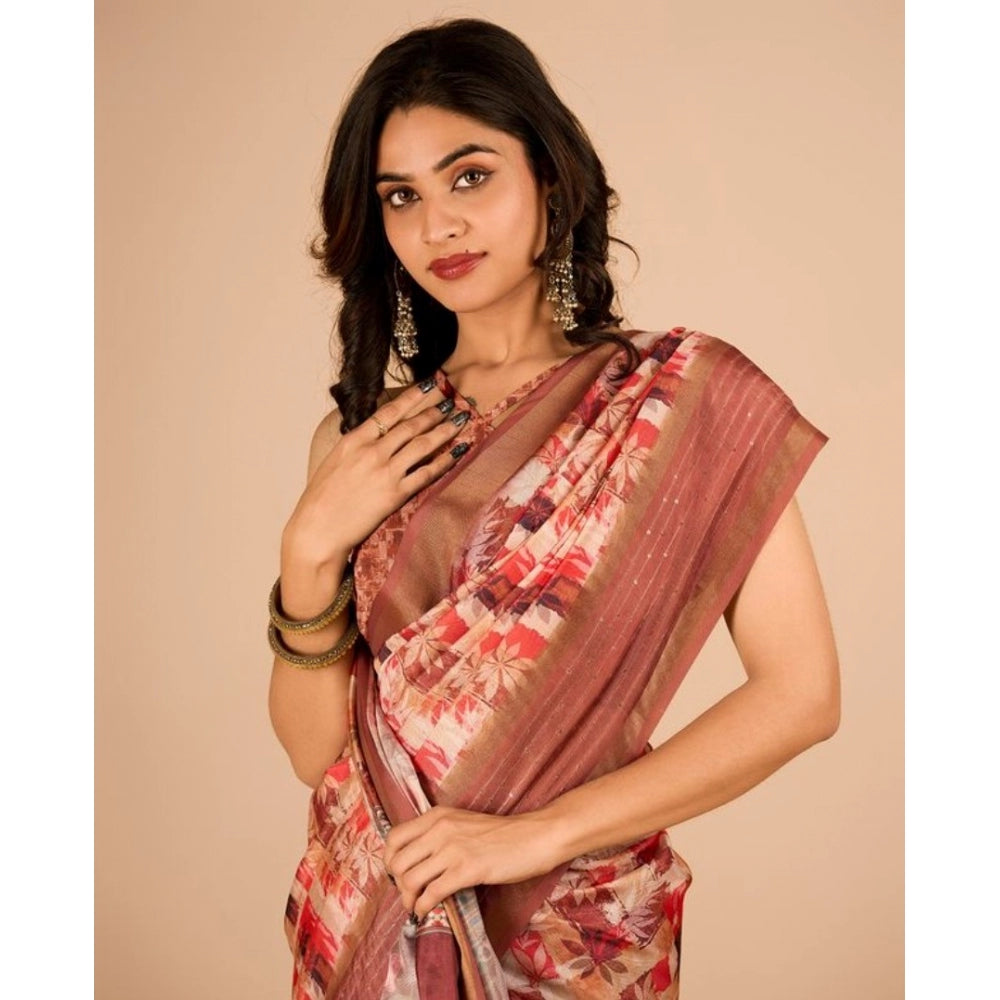 Amfyn Women's Digital Printed Saree With Unstitched Blouse (Multicolor, 5-5 Mtrs)