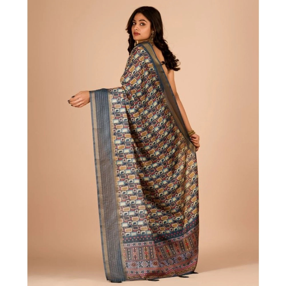 Amfyn Women's Digital Printed Saree With Unstitched Blouse (Grey, 5-5 Mtrs)