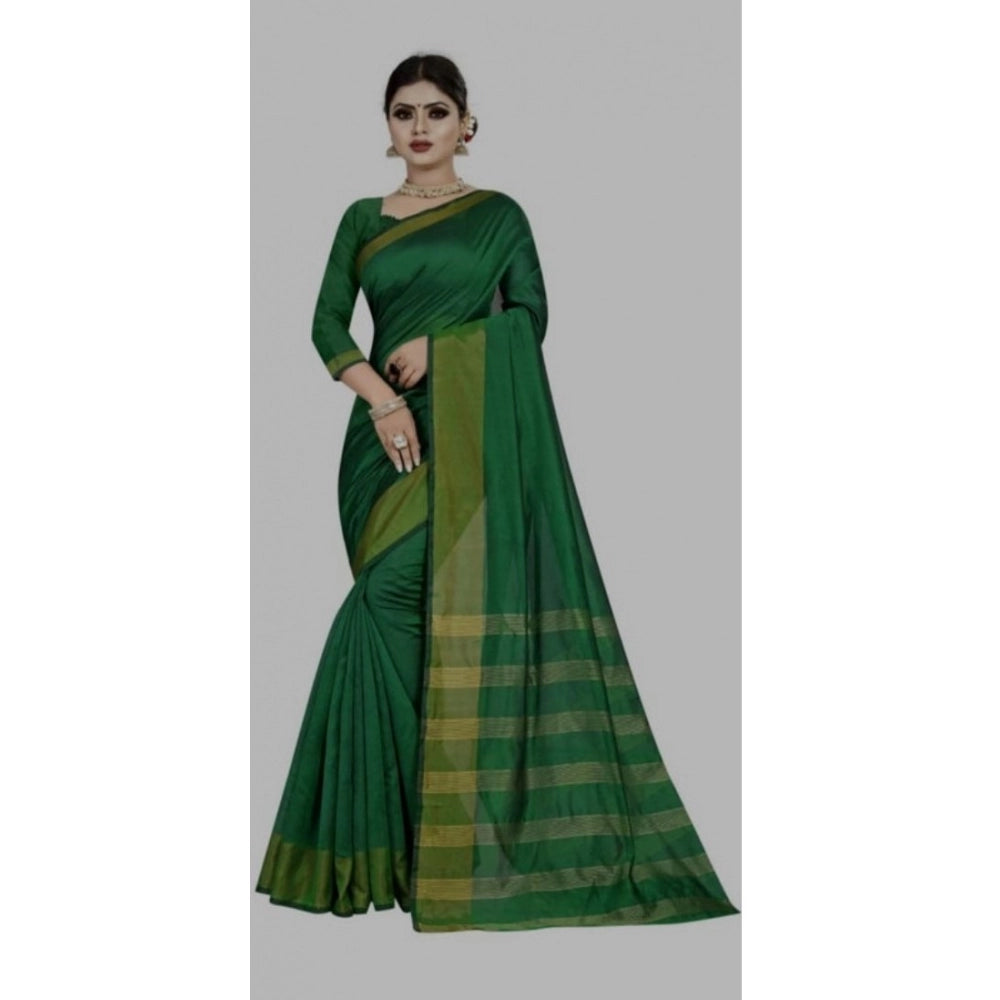 Amfyn Women's Cotton Woven Saree With Unstitched Blouse (Green, 5-5 Mtrs)