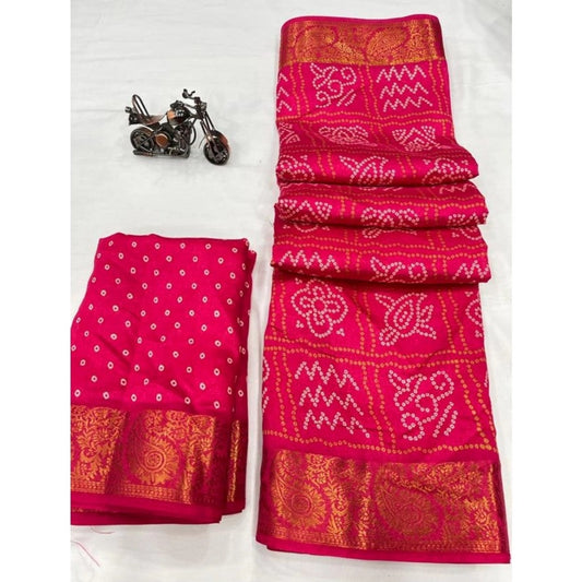 Amfyn Women's Cotton Printed Saree With Unstitched Blouse (Pink, 5-5 Mtrs)