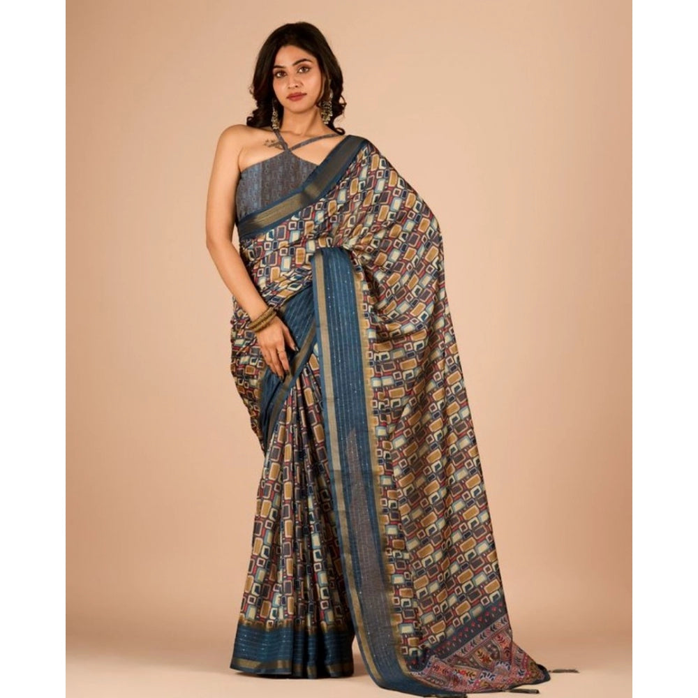 Amfyn Women's Digital Printed Saree With Unstitched Blouse (Grey, 5-5 Mtrs)