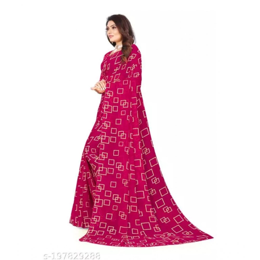 Amfyn Women's Georgette Printed Saree With Unstitched Blouse (Purple, 5-5 Mtrs)