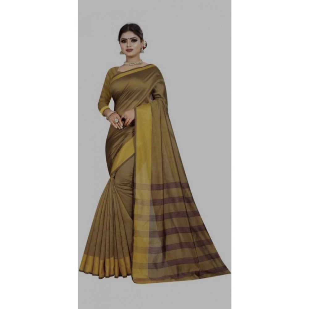 Amfyn Women's Cotton Woven Saree With Unstitched Blouse (Gold, 5-5 Mtrs)