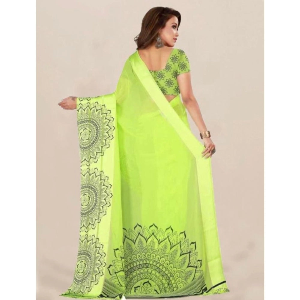 Amfyn Women's Sattin Patta Printed Saree With Unstitched Blouse (Green, 5-5 Mtrs)