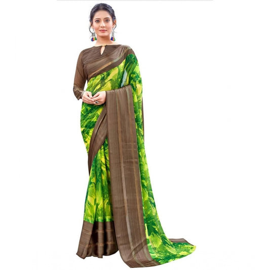 Amfyn Women's Sattin Patta Printed Saree With Unstitched Blouse (Green, 5-5 Mtrs)