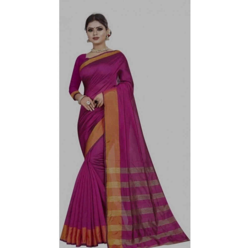 Amfyn Women's Cotton Woven Saree With Unstitched Blouse (Pink, 5-5 Mtrs)