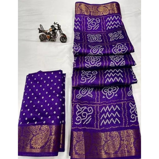 Amfyn Women's Cotton Printed Saree With Unstitched Blouse (Purple, 5-5 Mtrs)