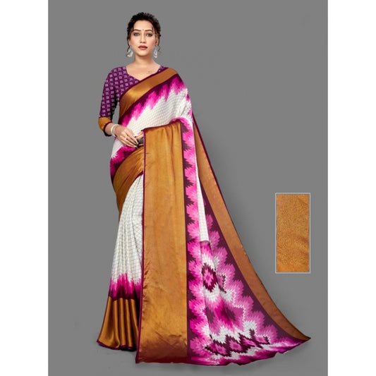 Amfyn Women's Chiffon Printed Saree With Unstitched Blouse (Purple, 5-5 Mtrs)