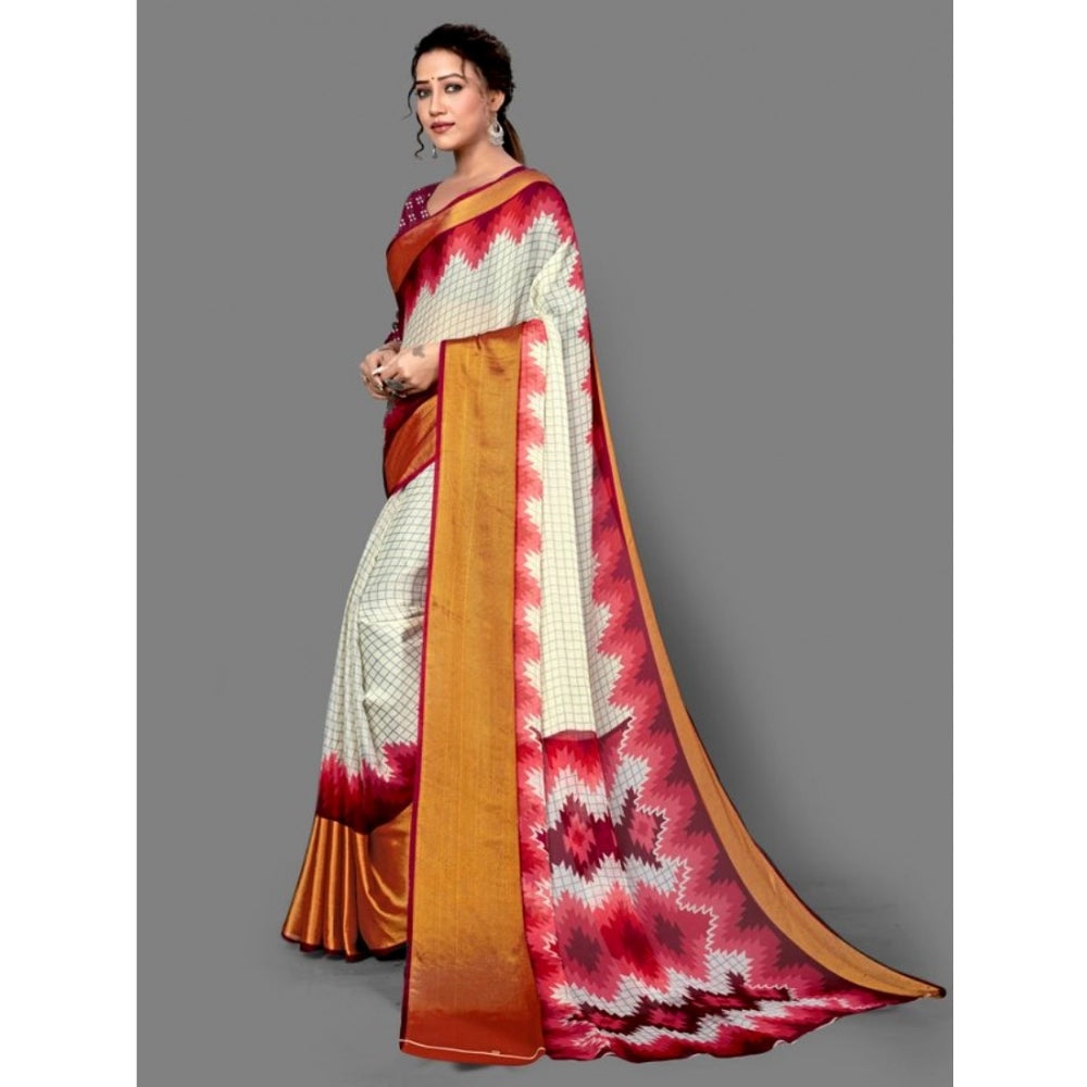 Amfyn Women's Chiffon Printed Saree With Unstitched Blouse (Maroon, 5-5 Mtrs)