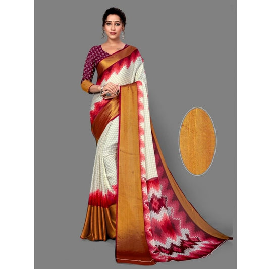 Amfyn Women's Chiffon Printed Saree With Unstitched Blouse (Maroon, 5-5 Mtrs)