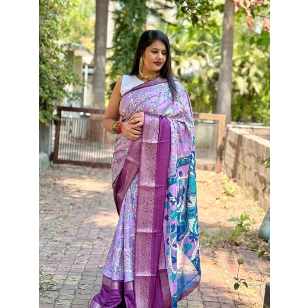 Amfyn Women's Dola Silk Printed Saree With Unstitched Blouse (Purple, 5-5 Mtrs)