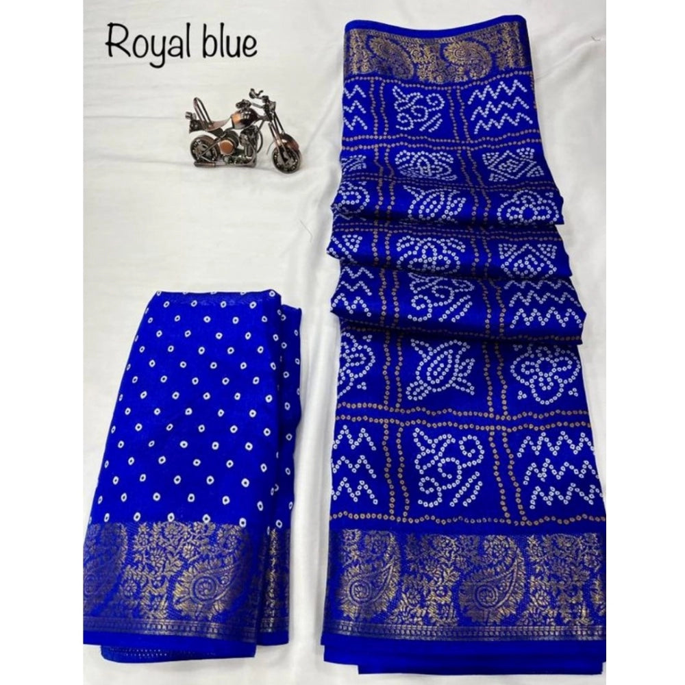 Amfyn Women's Cotton Printed Saree With Unstitched Blouse (R.Blue, 5-5 Mtrs)