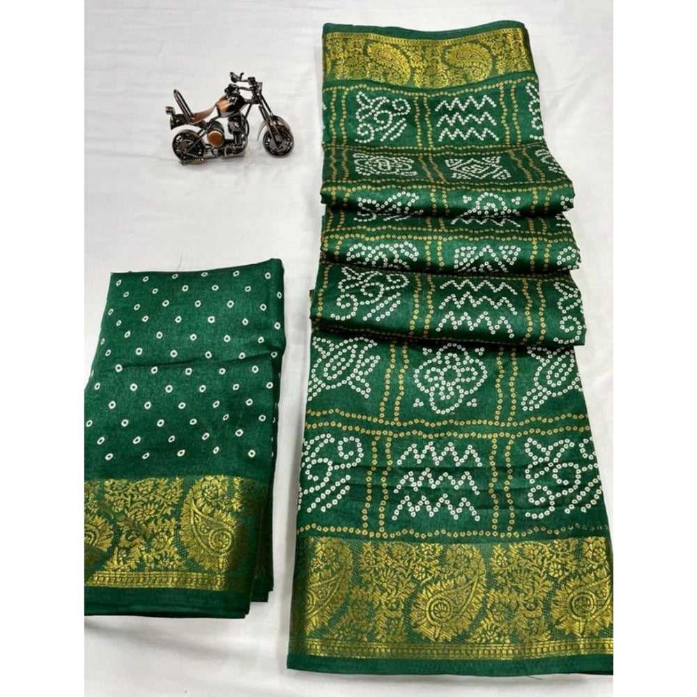 Amfyn Women's Cotton Printed Saree With Unstitched Blouse (Green, 5-5 Mtrs)