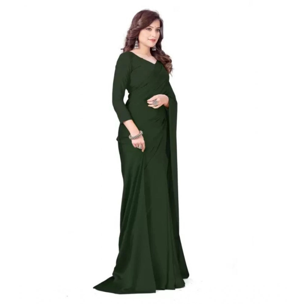 Amfyn Women's Georgette Solid Saree With Unstitched Blouse (Green, 5-5 Mtrs)