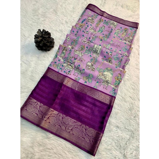 Amfyn Women's Dola Silk Printed Saree With Unstitched Blouse (Purple, 5-5 Mtrs)