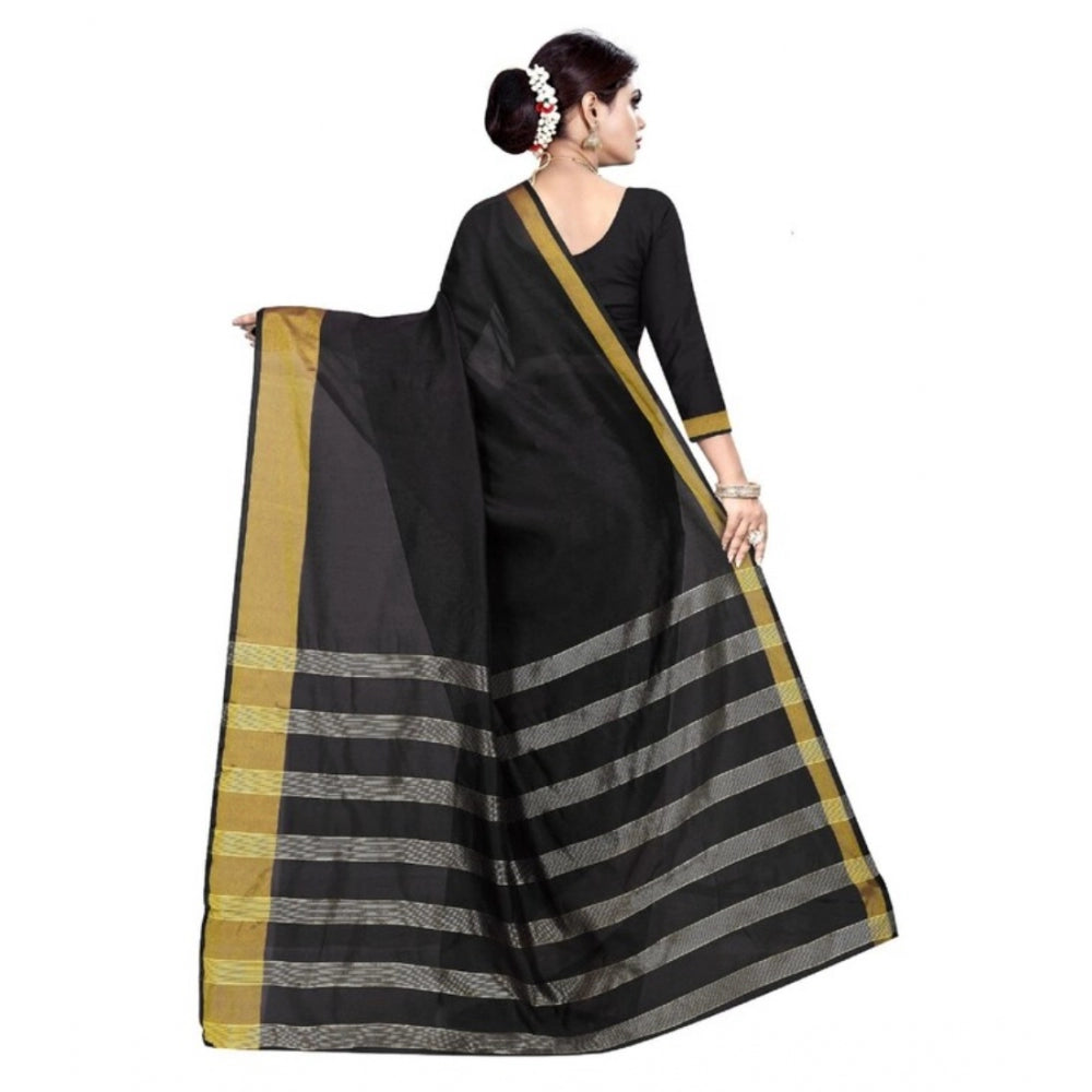 Amfyn Women's Cotton Woven Saree With Unstitched Blouse (Black, 5-5 Mtrs)